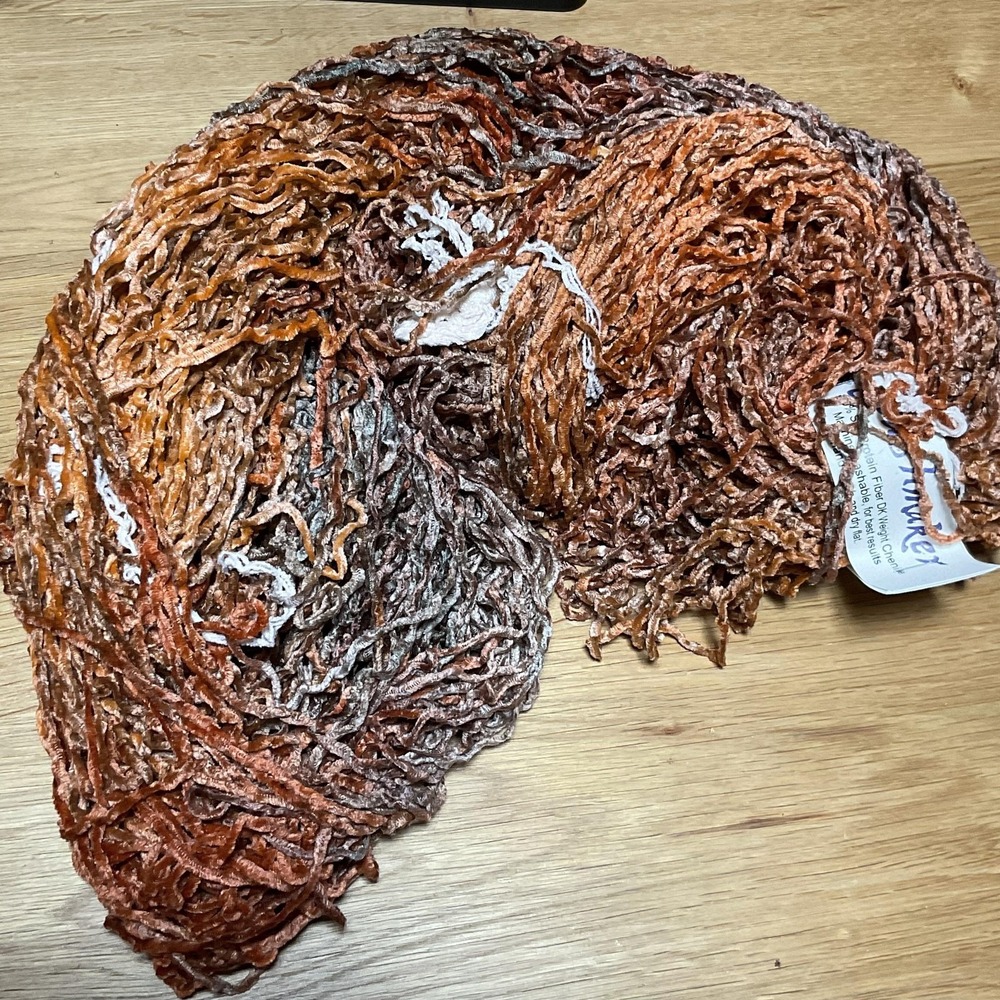 Stashmaker Soy Silk‎ Chenille Yarn DK Fire In The Sky Variegated Orange 450yd